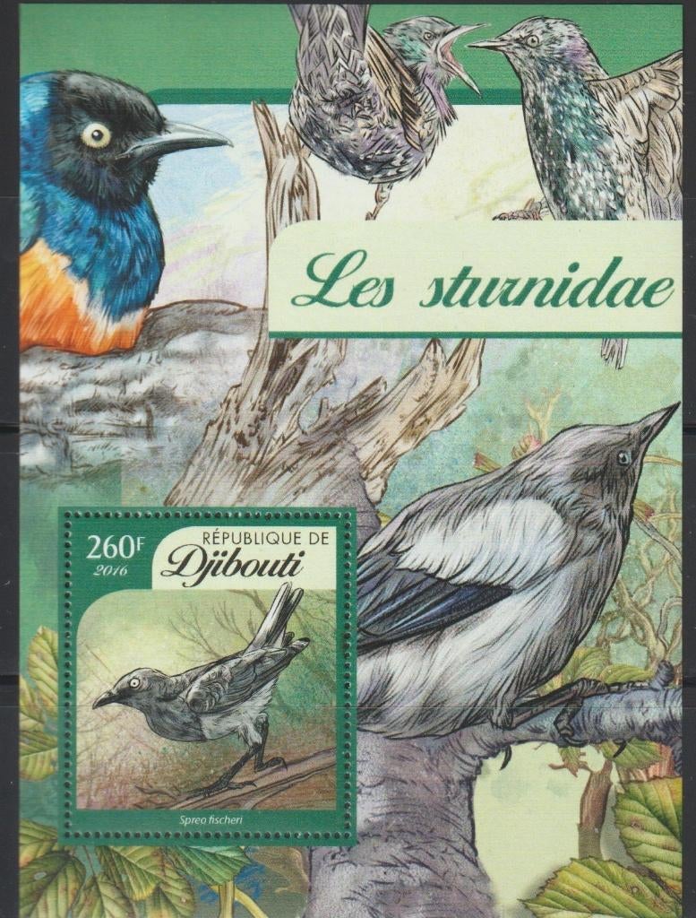 VOGELS = DE SPREEUW = Mooi bl. v DJIBOUTI-GB-15, Verzenden, Postfris, Dier of Natuur