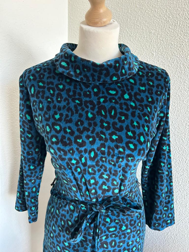 King Louie maat L blauwe panter velvet Dita dress 2541, Blauw, Maat 42/44 (L), Ophalen of Verzenden, Zo goed als nieuw