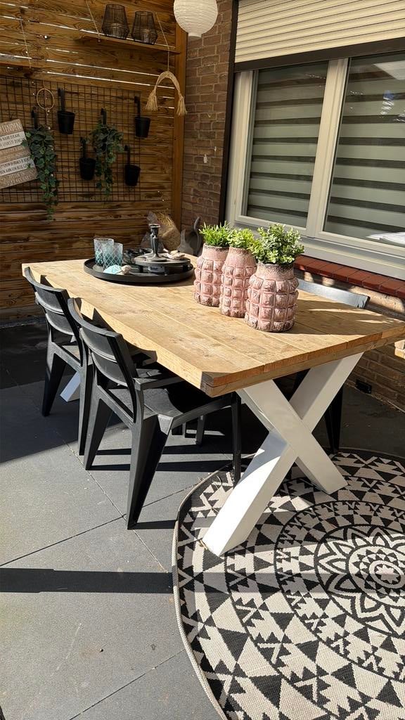 Steigerhoute tafel met stoelen, Ophalen of Verzenden