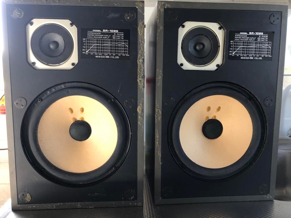 Vintage Akai SR-1025 speakers (groen), Audio, Tv en Foto, Luidsprekers, Gebruikt, Minder dan 60 watt, Front, Rear of Stereo speakers