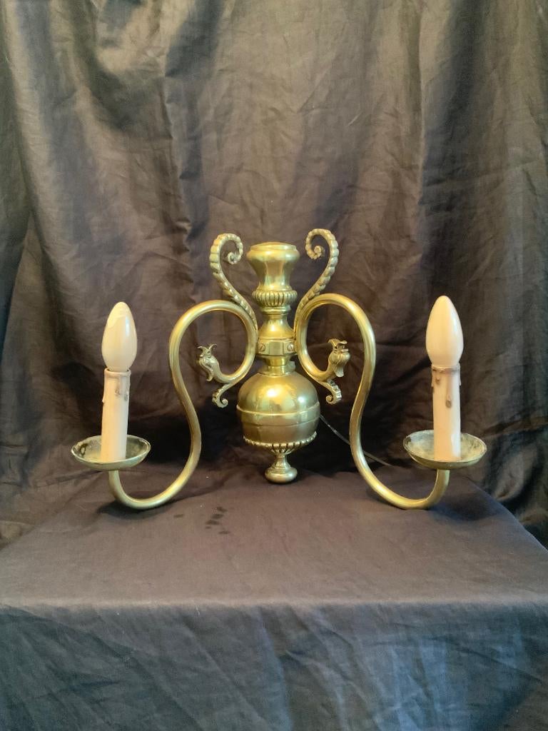 •	2 koperen wandlampen – klassieke sfeerverlichting, Ophalen of Verzenden, Gebruikt, Overige materialen, Klassieke sfeerverlichting