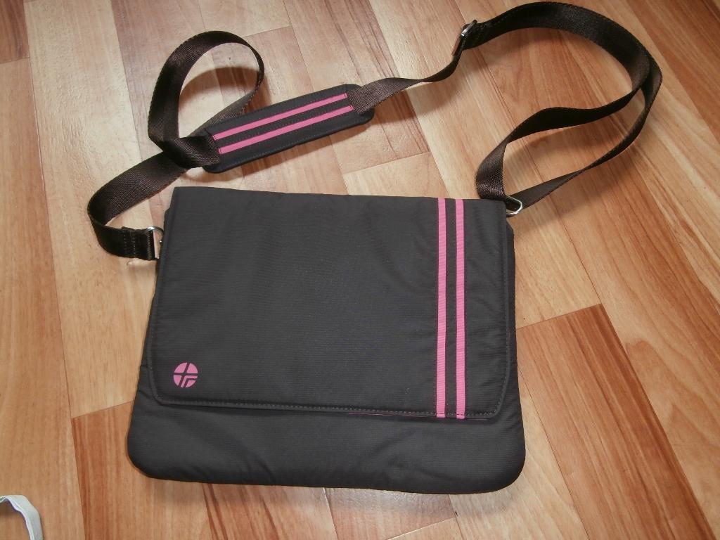 Laptoptas laptop tas computertas tablet tas bruin roze stree, Ophalen of Verzenden, 17 inch of meer, Zo goed als nieuw, Schoudertas