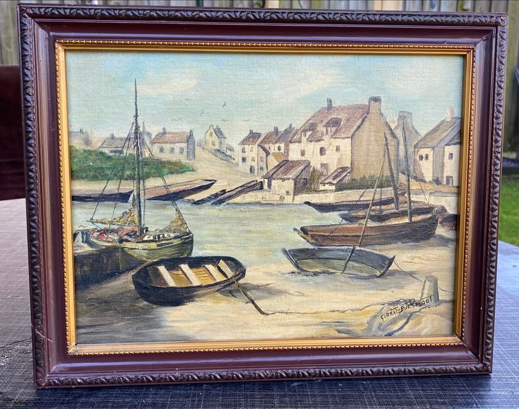 Schilderij Gerrit Burghout - Havenzicht, Antiek en Kunst, Ophalen of Verzenden