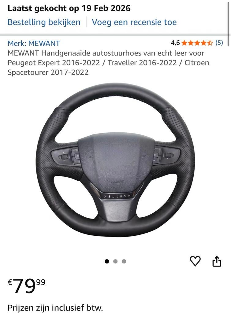 Echt lederen stuurhoes voor Peugeot Expert 2016-2022, Auto-onderdelen, Interieur en Bekleding, Ophalen of Verzenden, Nieuw, Peugeot
