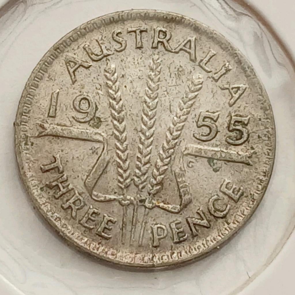 3 Pence 1955 Australie Oude Vintage Zilveren Munt Elizabeth, Ophalen of Verzenden, Zilver