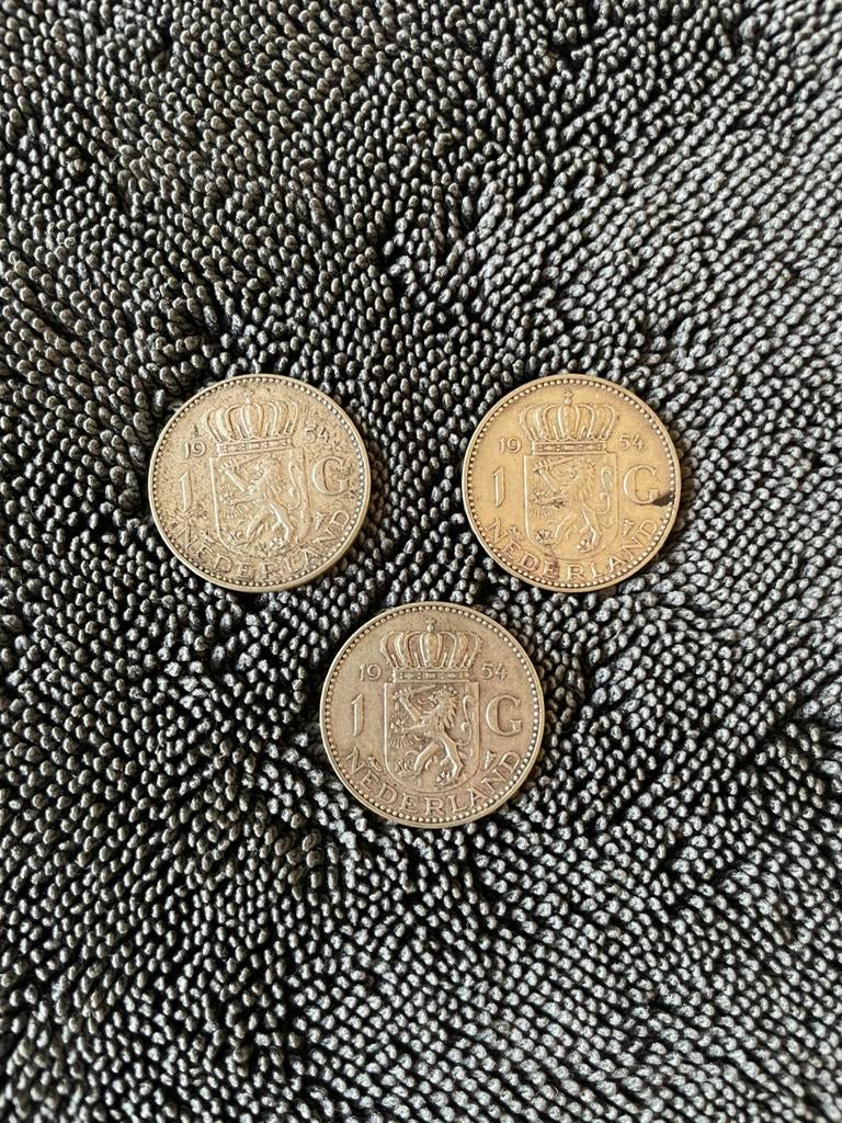 3 Zilveren Juliana guldens 1954, Postzegels en Munten, Munten | Nederland, Ophalen of Verzenden, Koningin Juliana, 1 gulden, Zilver