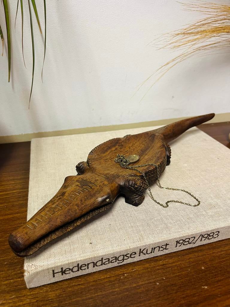 Mooie Vintage Krokodil Schaal Houtsnijwerk Sieradenschaal, Ophalen of Verzenden