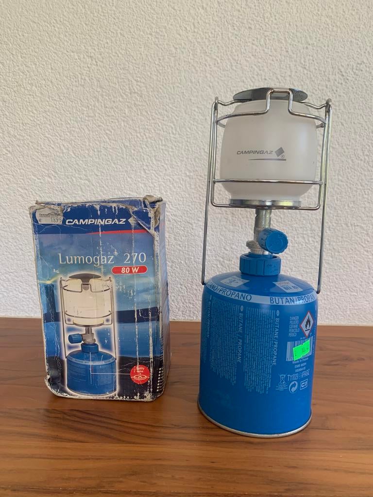 Campingaz Lumogaz 270 gaslamp met gasflesje, Caravans en Kamperen, Kampeeraccessoires, Ophalen, Zo goed als nieuw