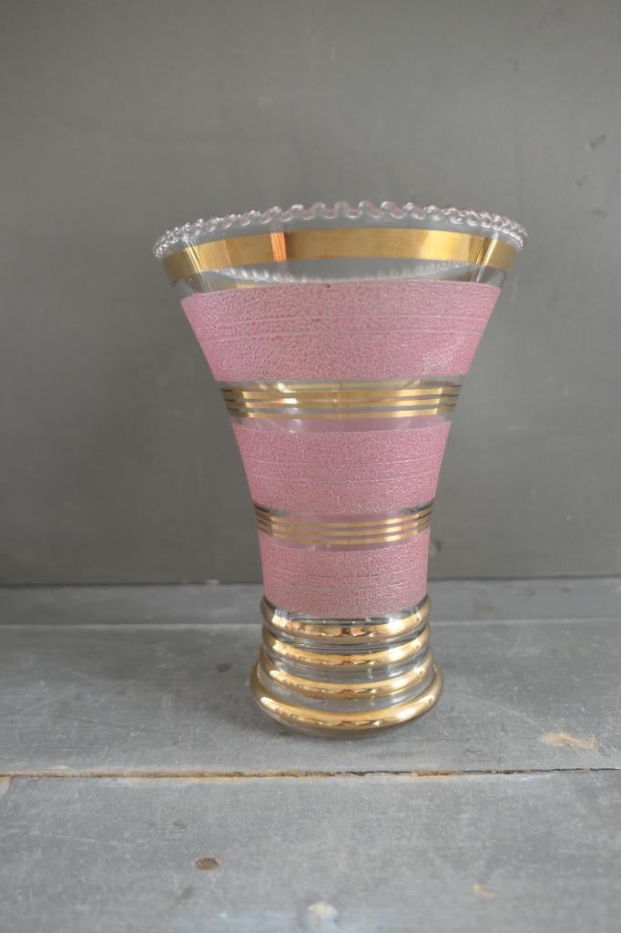 Art Deco Booms glas vaas suikerglas roze goud, Verzenden