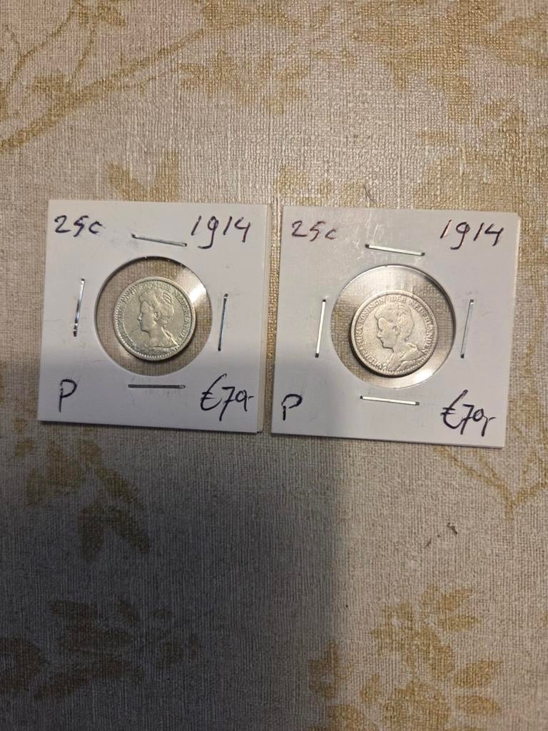 2x Zilveren Kwartje Wilhelmina 1914 - Zeldzame Munt, Postzegels en Munten, Munten | Nederland, Ophalen of Verzenden, Koningin Wilhelmina