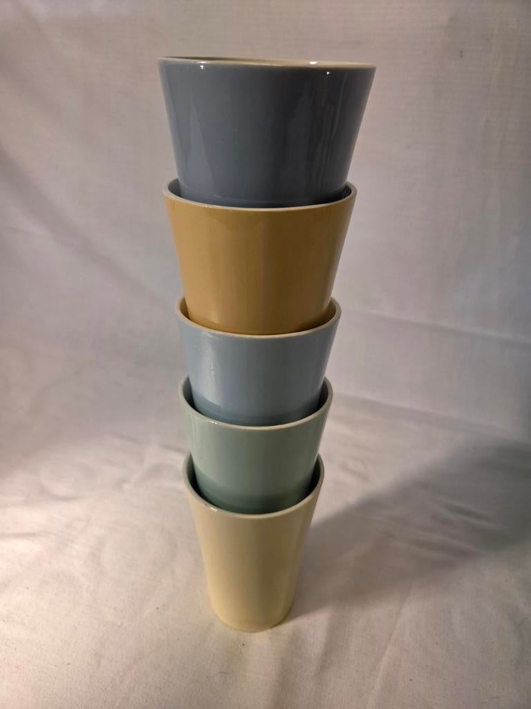 Vintage Melkbekers Pastelkleuren - Set van 5 Stapelbaar, Ophalen