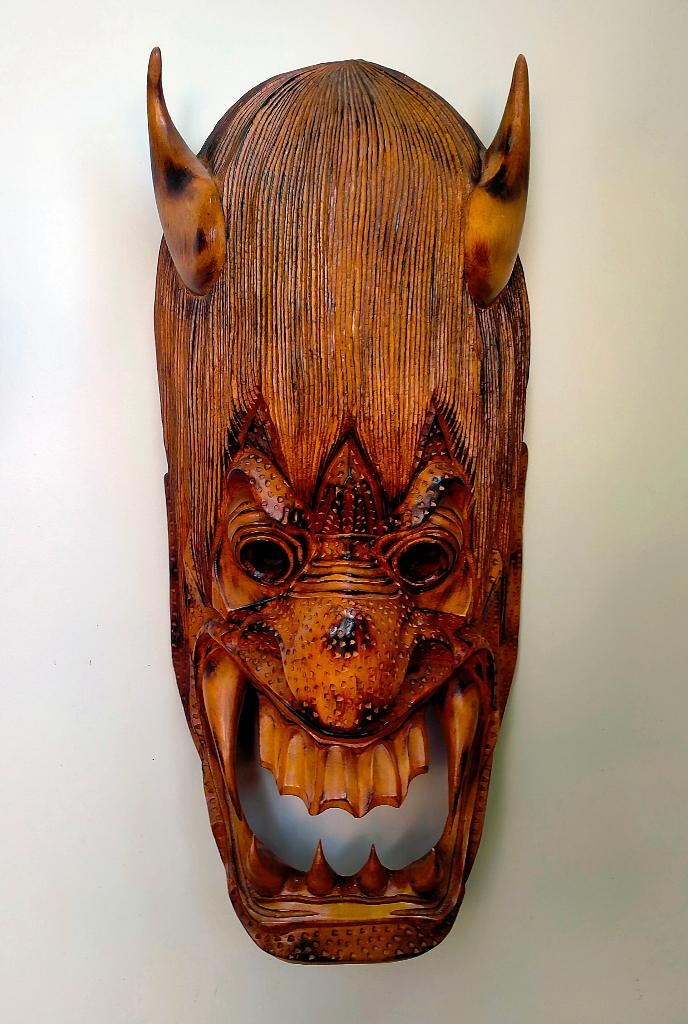 Handgesneden Houten Tiki Masker - Wand Beeld - 67CM, Antiek en Kunst, Kunst | Beelden en Houtsnijwerken, Ophalen of Verzenden