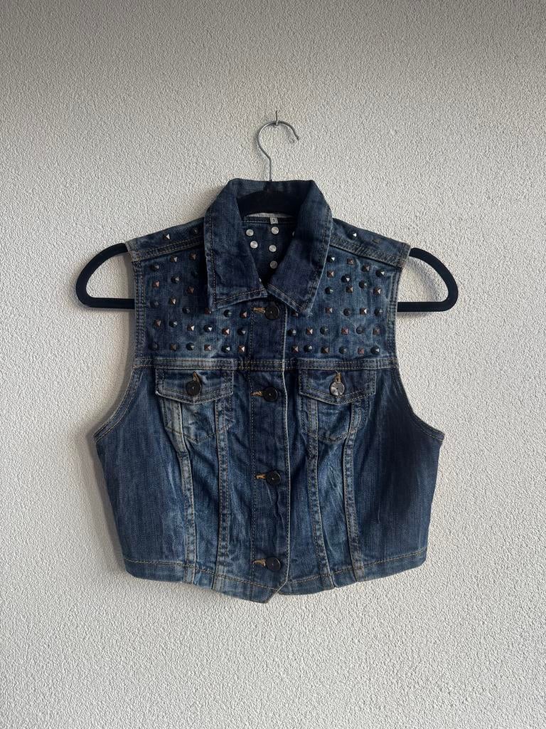 Vintage Y2K donker blauw denim gilet met studs, Kleding | Dames, Vintage, Blauw, Vintage, Vintage