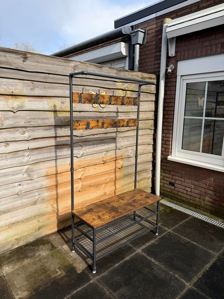 Kapstok met bankje en schoenenrek, Huis en Inrichting, Woonaccessoires | Kapstokken, Ophalen, Zo goed als nieuw, Metaal, Staande kapstok
