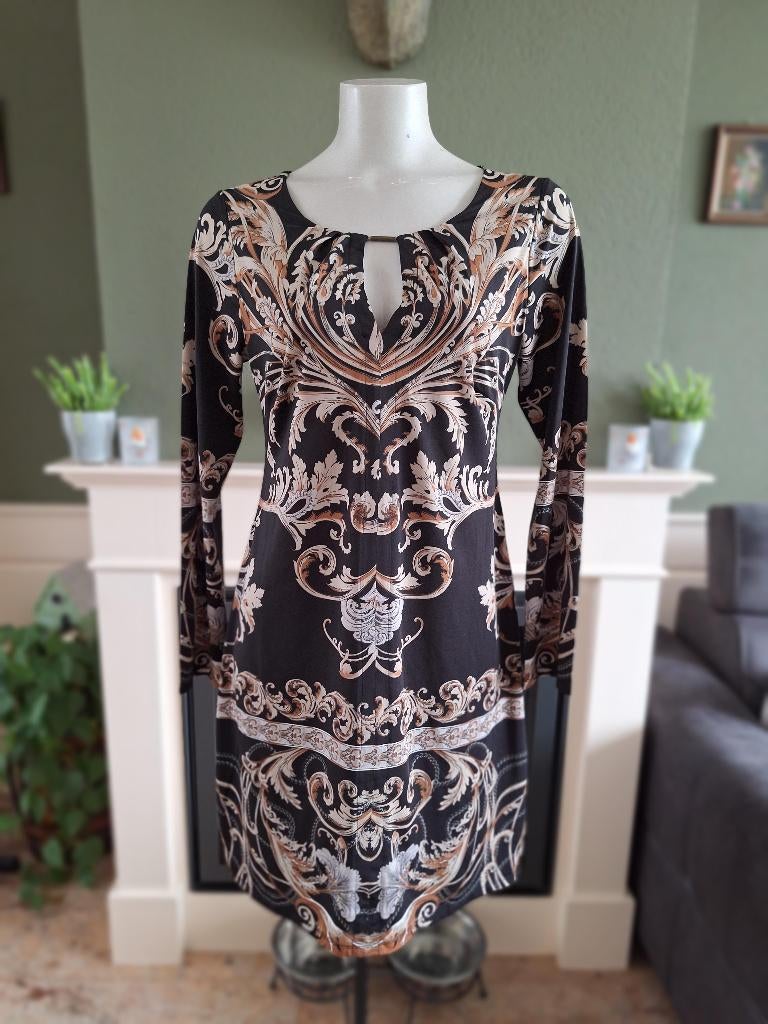 K-Design K Design zwart bruin beige jurk M 38 40, Kleding | Dames, Maat 38/40 (M), K-design, Verzenden, Zwart