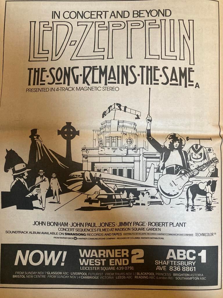 LED ZEPPELIN Song Remians The Same A3 advertentie, Cd's en Dvd's, Vinyl | Rock, Ophalen of Verzenden