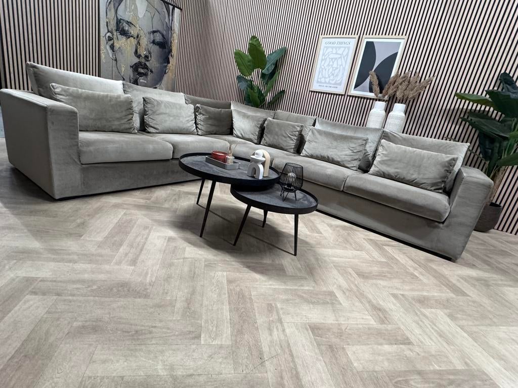 LUXE Royale Velvet Velours Hoekbank - Taupe - 345x283, Huis en Inrichting, Banken | Bankstellen, -, -, Hoekbank, 300 cm of meer