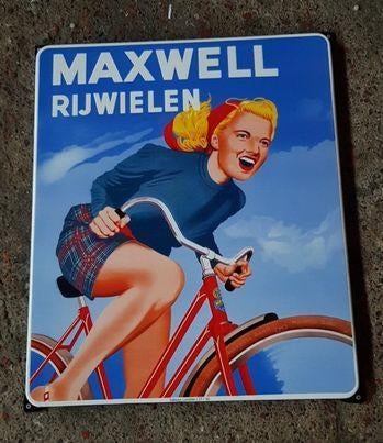 Maxwell rijwielen super mooi emaille reclame decoratie bord, Reclamebord, Ophalen of Verzenden, Zo goed als nieuw, Info@americansaleshop.nl