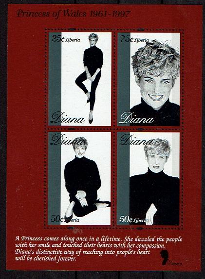 LIBERIA PF BLOK LADY DIANA KONINGSHUIS ROYALTY 1, Ophalen of Verzenden, Postfris, Koningshuis