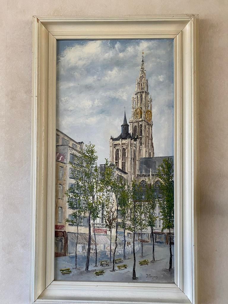 Origineel schilderij onze lieve Vrouwekathedraal Antwerpen, Antiek en Kunst, Kunst | Schilderijen | Klassiek, Ophalen of Verzenden
