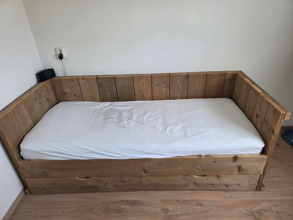 Steigerhouten kajuitbed 80x200 met 2 diepe lades, Huis en Inrichting, Slaapkamer | Bedden, Gebruikt, Eenpersoons, 80 cm, 200 cm