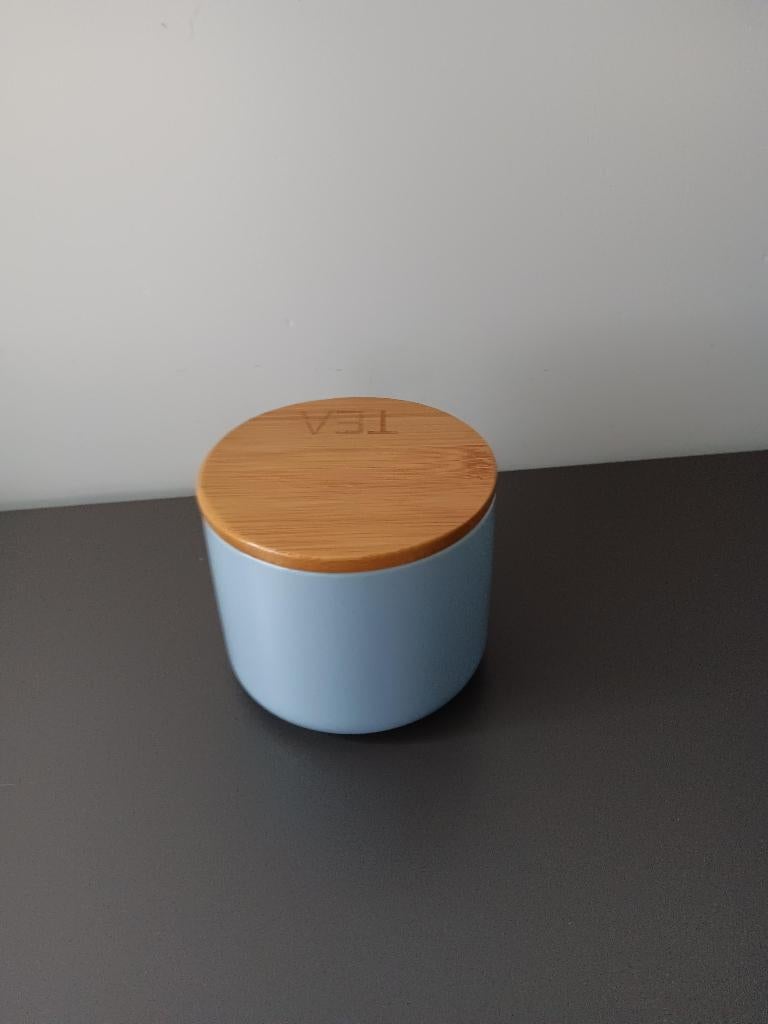 Keramische theebus met bamboe deksel blauw, Huis en Inrichting, Keuken | Keukenbenodigdheden, Ophalen of Verzenden, Zo goed als nieuw
