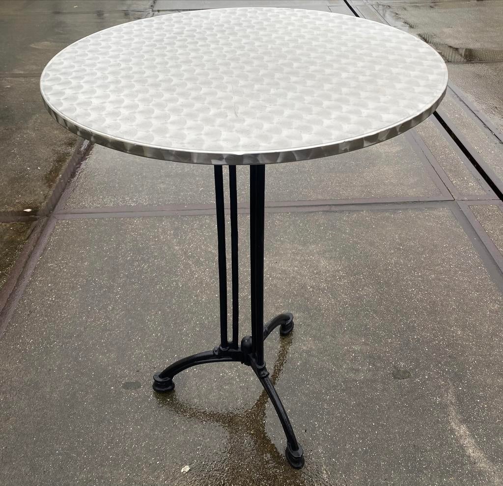 RVS statafel met smeedijzeren poot, Ophalen of Verzenden, Gebruikt