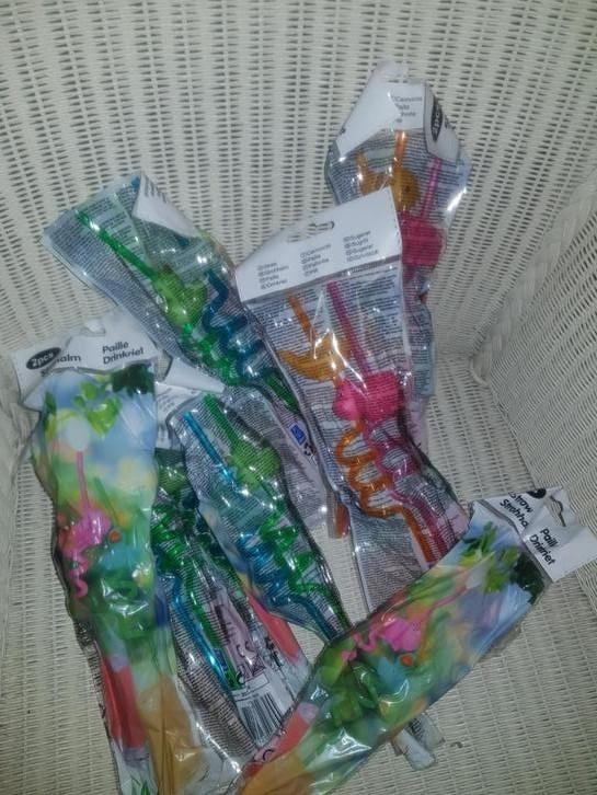 Partij van 8 setjes van 2 gekleurde cocktail rietjes, Ophalen, Nieuw, Versiering