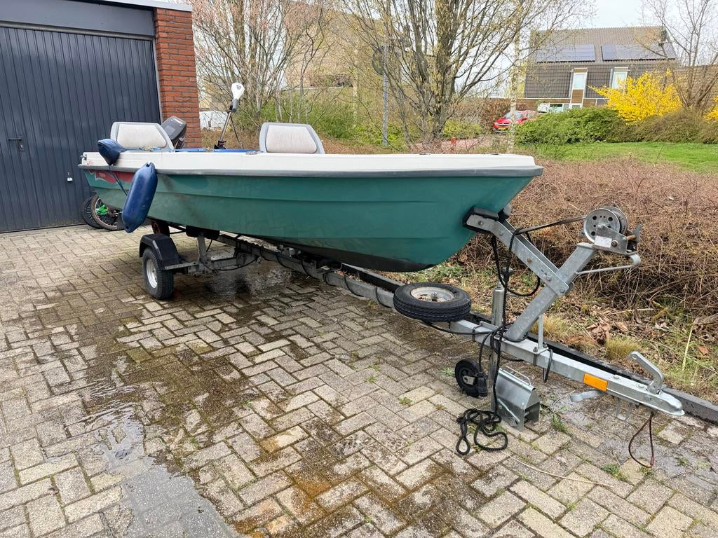 Terhi Seafun 410cm visboot met trailer en motor., Ophalen, Gebruikt, Tot 10 pk, 3 tot 6 meter