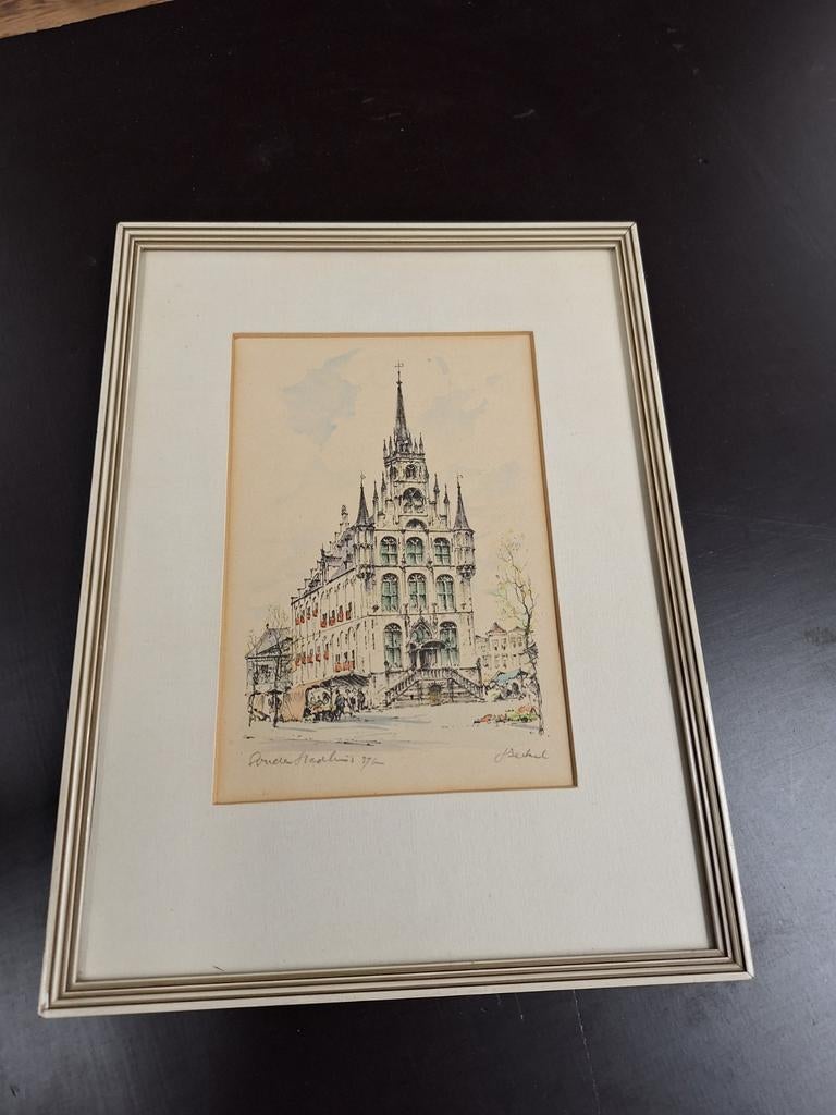 Ets gravure? Stadhuis van gouda, Ophalen of Verzenden