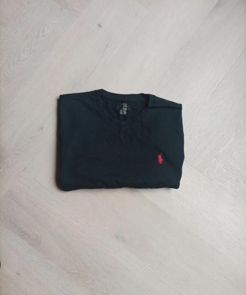 Polo Ralph Lauren Zwart T-Shirt – Rood Logo – M –Goede Staat, Maat 52/54 (L), Zwart, Ophalen of Verzenden, Polo Ralph Lauren