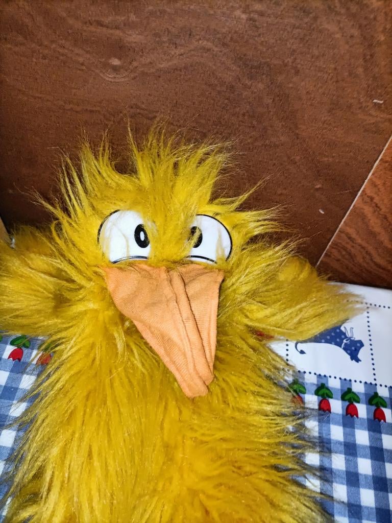 Gele kraai handpop vogel 40 cm gemeten met poten, Ophalen of Verzenden, Zo goed als nieuw, Overige typen