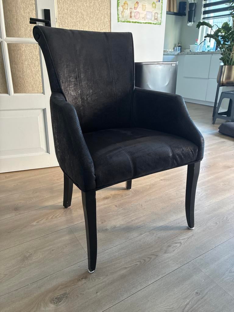 4x Rofra-home eetkamerstoelen zwart ruw leder, Ophalen, Gebruikt, Zwart, Leer