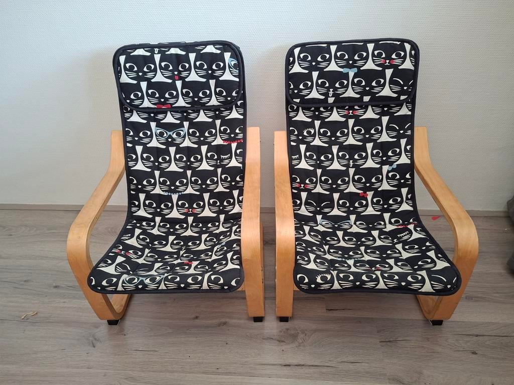 2 Ikea poäng stoelen, Huis en Inrichting, Stoelen, Ophalen, Twee, Zwart, Stof