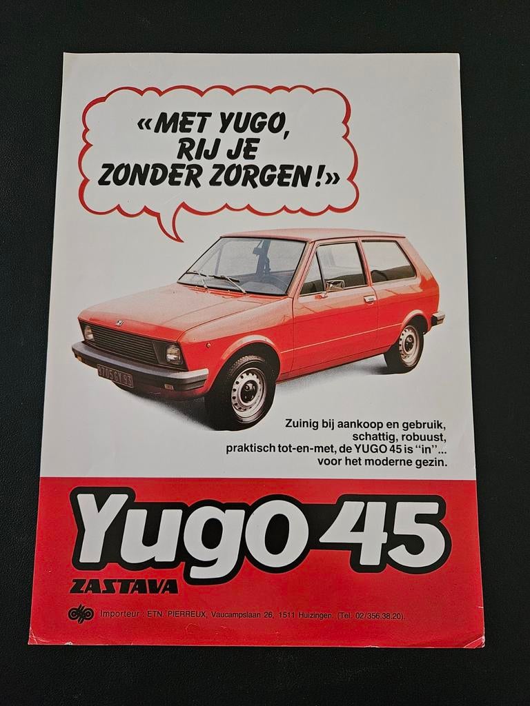 Leaflet Zastava Yugo 45, Boeken, Auto's | Folders en Tijdschriften, Ophalen of Verzenden, Zo goed als nieuw, Overige merken