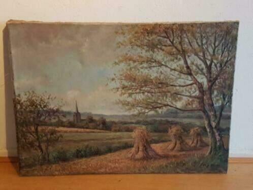 Jaap visser glooiend hollands landschap korenschoven, Antiek en Kunst, Kunst | Schilderijen | Klassiek, Ophalen