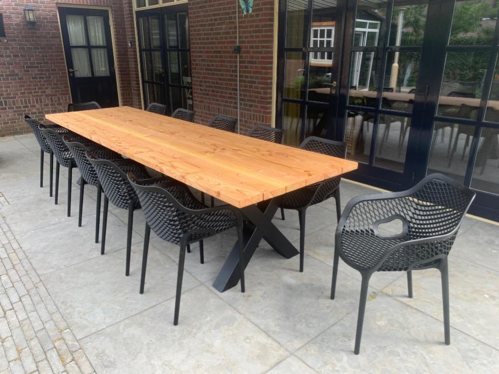 Moderne Tuintafel Douglas + Stalen poten | X Poot | DuuMaa, Ophalen of Verzenden, Nieuw, Rechthoekig, Hout