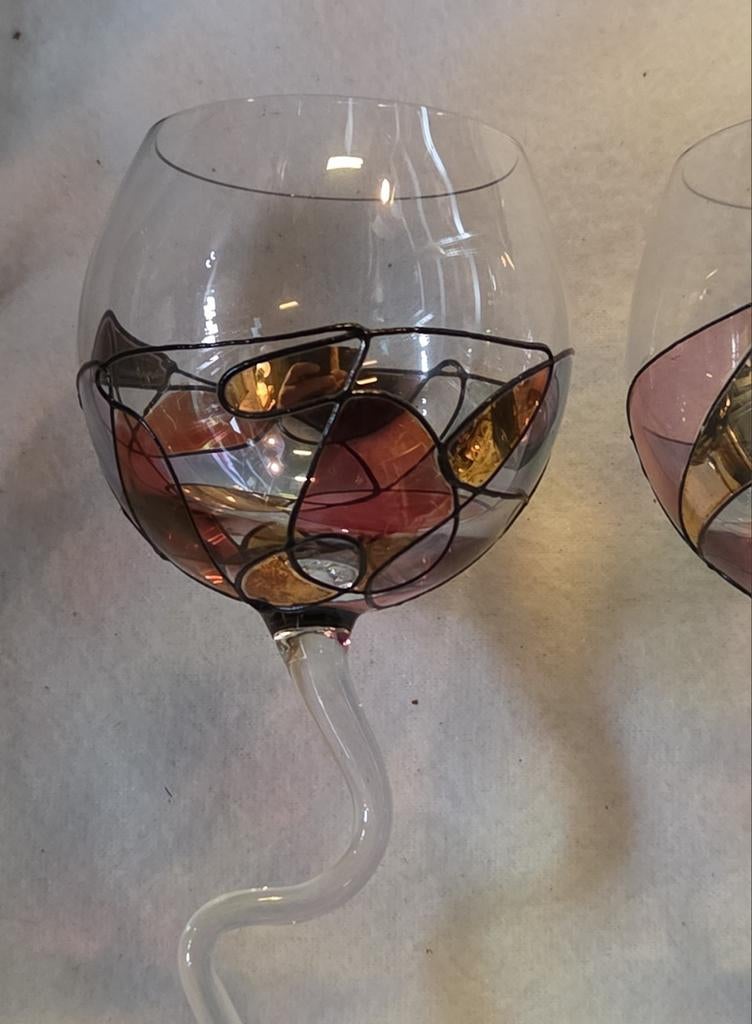 Mozaïek stijl wijnglazen gekleurd glas, Antiek en Kunst, Ophalen