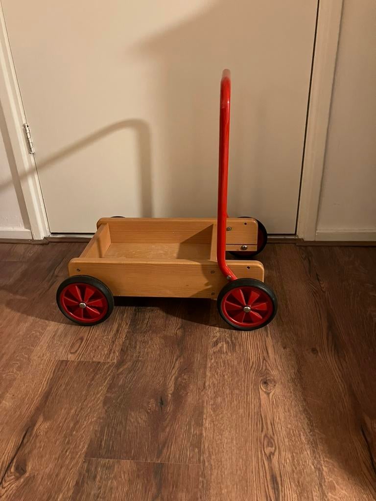 Houten loopwagen duwkar • Van Bueren logo, Ophalen, Gebruikt, Duw- of Trekspeelgoed