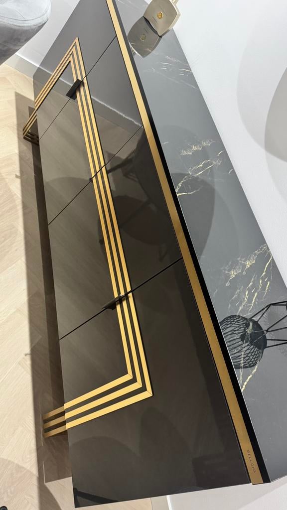 Prachtige Luxe Woonkamerset (Bellona) – Hoogglans & Goud, Huis en Inrichting, Ophalen, Zo goed als nieuw, Rechthoekig, 200 cm of meer