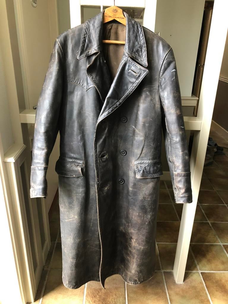 Vintage leren brommer/solexjas., Ophalen, Gebruikt