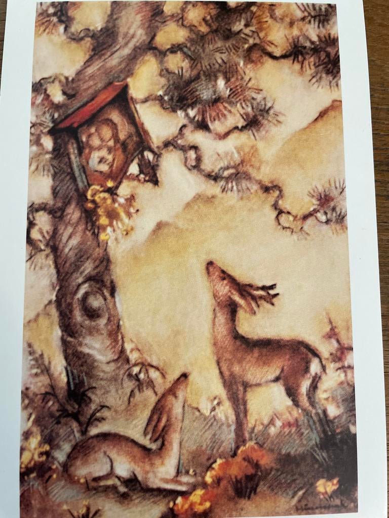 Hummel kaart met hertjes en vogelhuisje, Verzamelen, Ansichtkaarten | Themakaarten, Ophalen of Verzenden, Ongelopen, Natuur