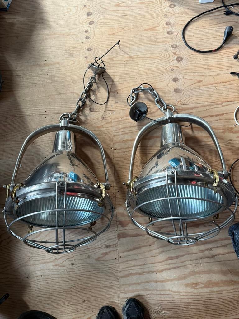 Eichholtz Industriële Nautische Hanglampen Set, Ophalen, Zo goed als nieuw, Metaal, Minder dan 50 cm