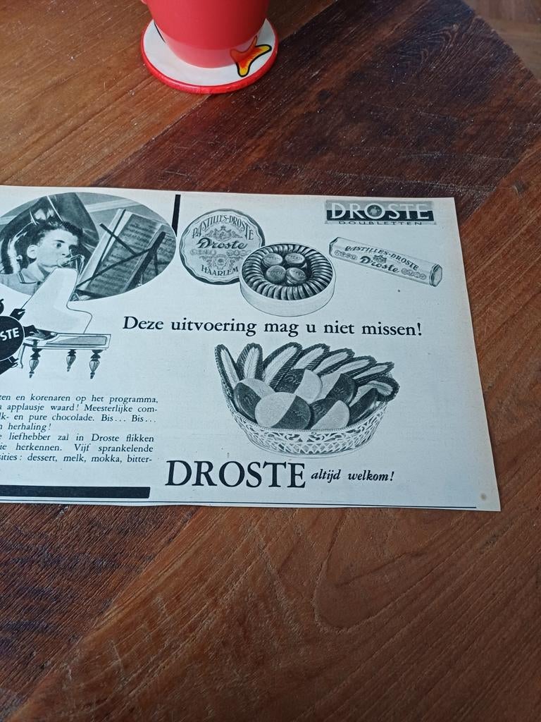Advertentie van Droste chocolade uitvoering 1961, Verzamelen, Ophalen of Verzenden, Zo goed als nieuw, Overige typen
