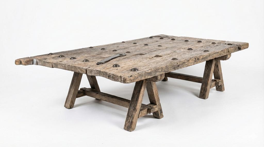 Wabi - Sabi - Antieke houten tafel met metalen details, Ophalen of Verzenden