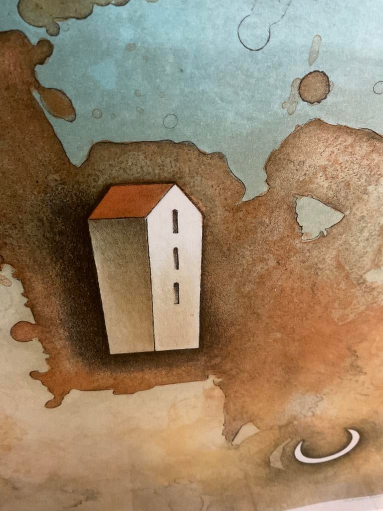 Litho Jurjen Ravenhorst - Zwevend Huis - Gesigneerd, Ophalen