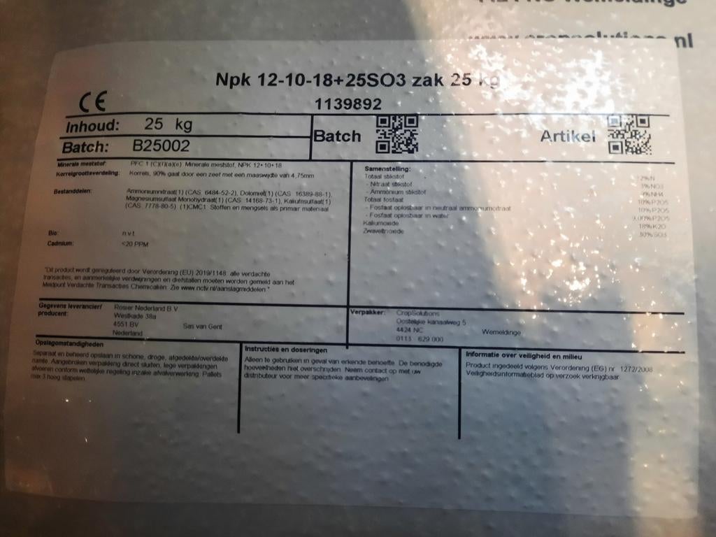 Npk 12-10-18, Ophalen, Kunstmest