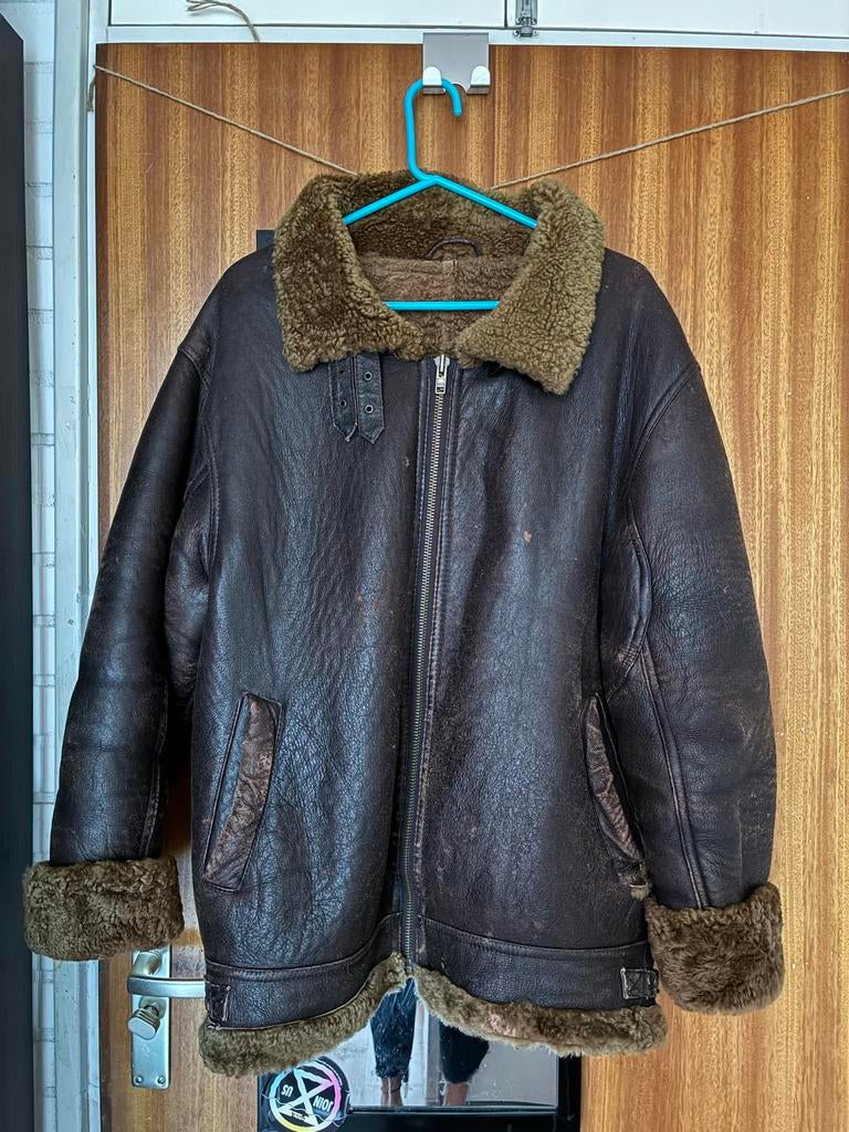 Vintage Mays&Rose Leren Jas met Lamswol Voering, Kleding | Heren, Ophalen of Verzenden, Gedragen, Overige maten, Bruin