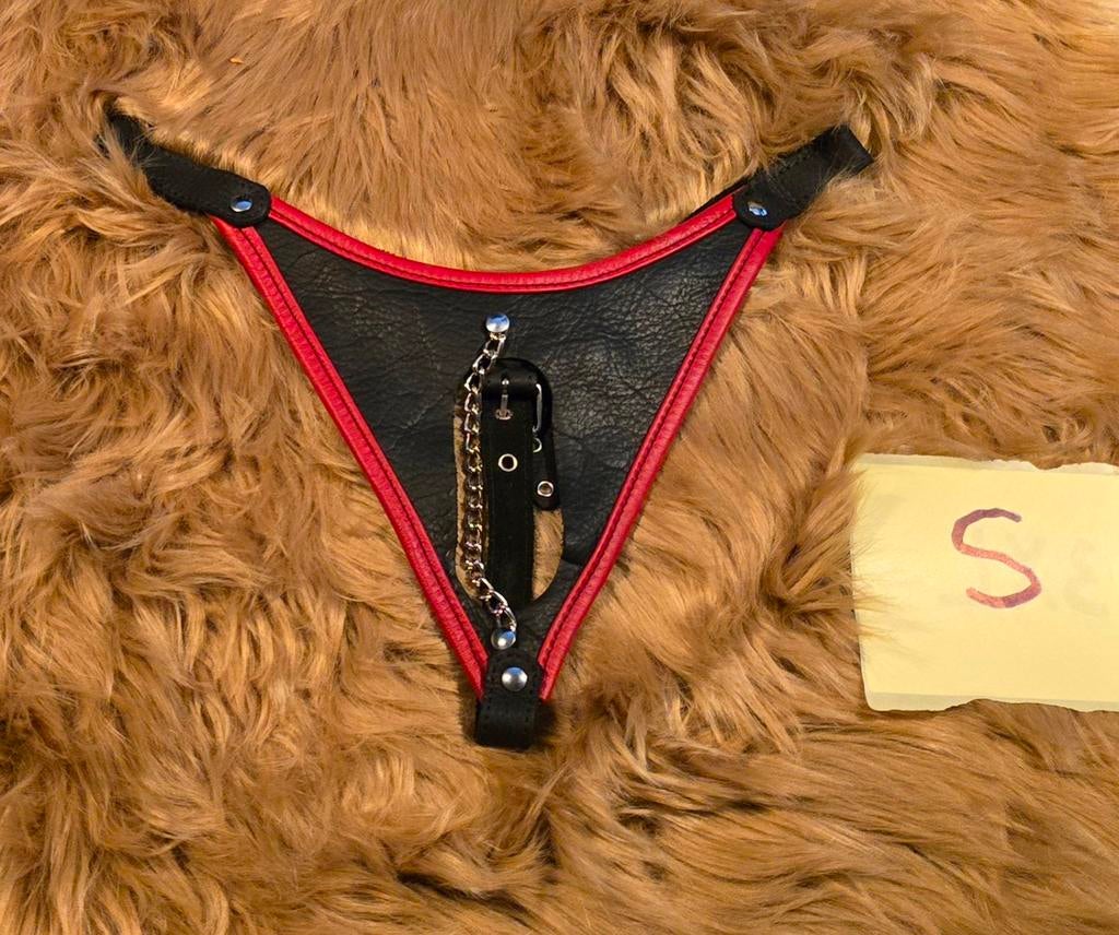 Echt leren string met opening, verstelbaar, maat S, Verzenden