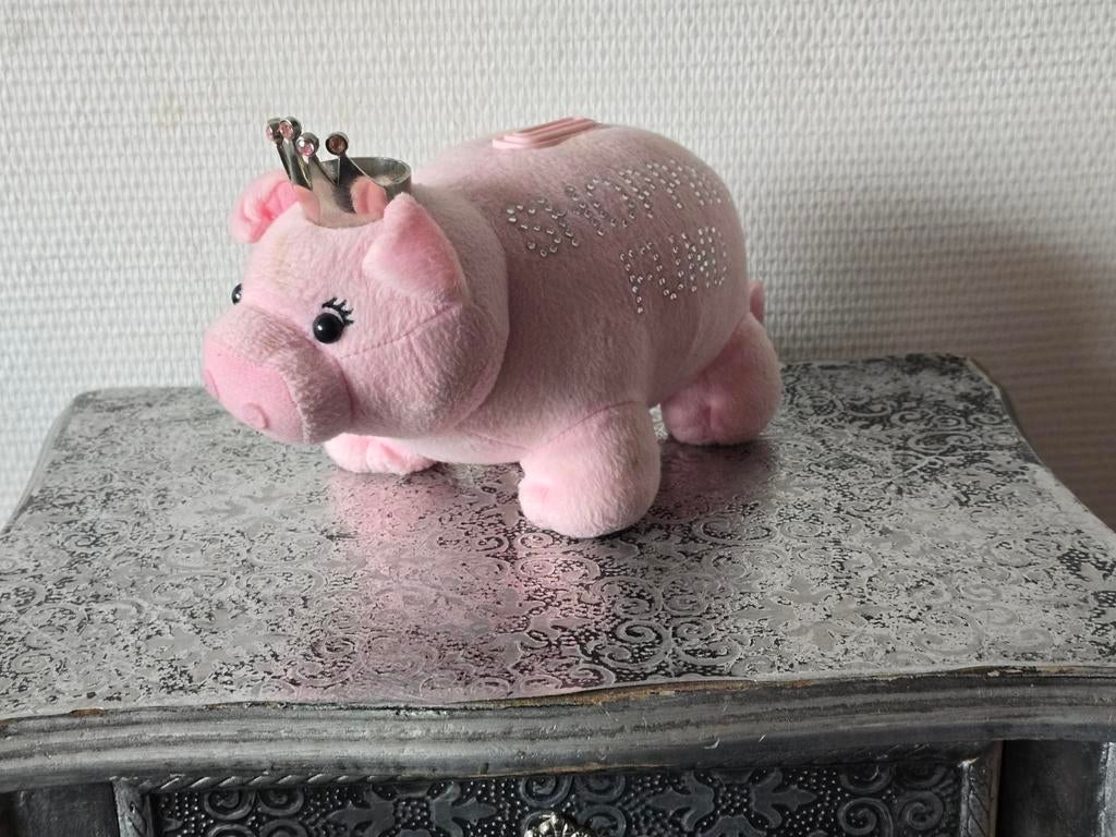Roze knuffel spaarvarken met kroontje - Shopping Fund, Ophalen of Verzenden, Gebruikt, Overige materialen, Dier